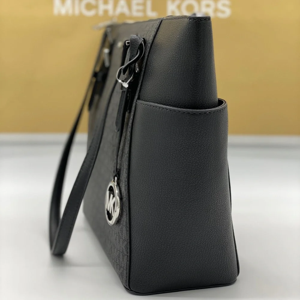 MICHAEL KORS CHARLOTTE LARGE TOP ZIP TOTE BLACK - Picture 6 of 16